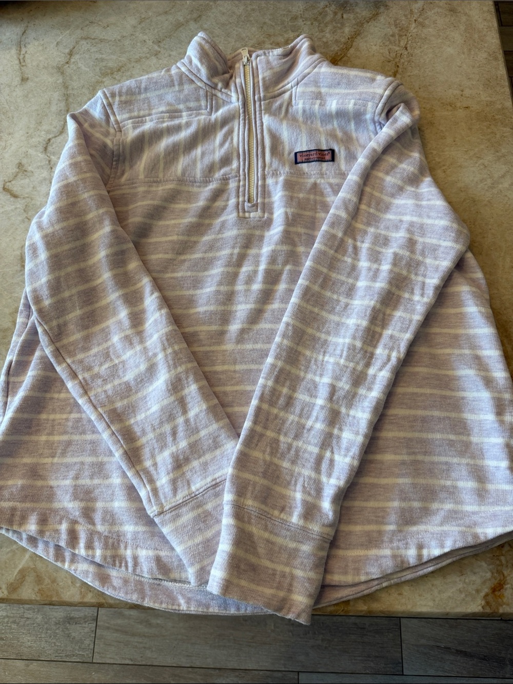 Vineyard vines women’s Striped Quarter-Zip Pullover in Light Lavender and White